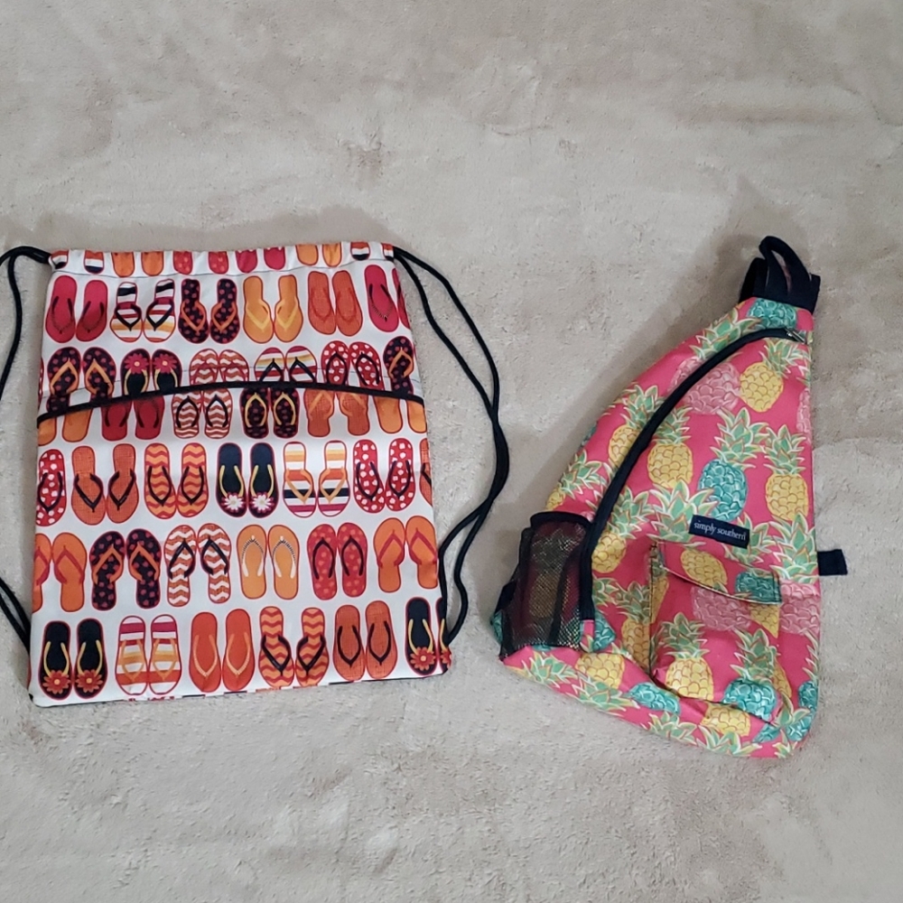 Summer tote set- pool, beach- flip flops, pineappl